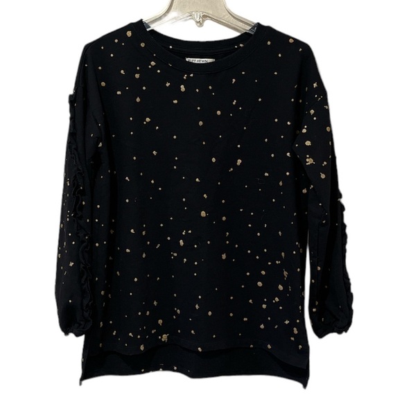 Ruff Hewn black sweatshirt with gold paint splatters ruffles down sleeve size M - Picture 1 of 10